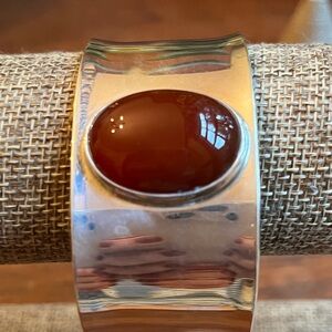 Mexico, vintage sterling silver wide, carnelian stone cuff bracelet monogrammed!